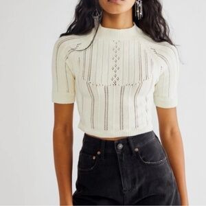 Free People The Roma Pointelle Stitch Cropped Sweater Sz Sm